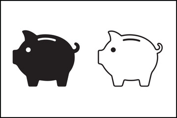 Piggy Bank Outline & Solid Silhouette