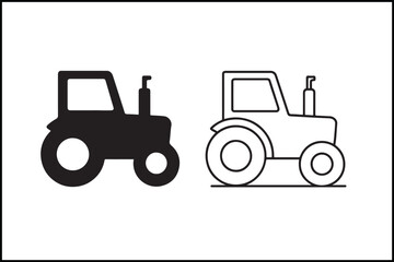 Naklejka premium Tractor Outline & Solid Silhouette