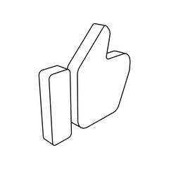 The outline of a large thumb up symbol is made with black lines. 3D view of the object in perspective. Vector illustration on white background
