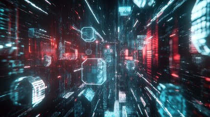 Fototapeta premium Futuristic digital tunnel with glowing data streams