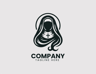 Serene Nun Illustration Vector Logo Design, Peaceful Religious Nun Figure Vector Logo, Devout Nun Silhouette Minimalist Vector Logo