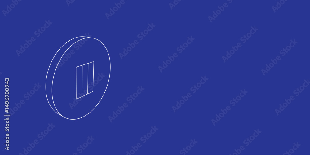 Poster the outline of a large pause symbol made of white lines on the left. 3d view of the object in perspe