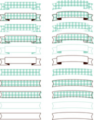 A simple ribbon frameset with a gingham check ornament and decoration mint green / シンプルなリボンフレームセット ギンガムチェック 飾り 装飾 枠 バナー デザイン ミントグリーン