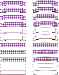 A simple ribbon frameset with a gingham check ornament and decoration purple / シンプルなリボンフレームセット ギンガムチェック 飾り 装飾 枠 バナー デザイン 紫 パープル