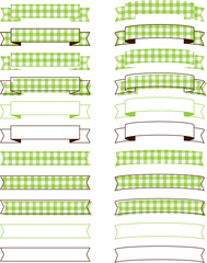 A simple ribbon frameset with a gingham check ornament and decoration yellow green / シンプルなリボンフレームセット ギンガムチェック 飾り 装飾 枠 バナー デザイン 黄緑