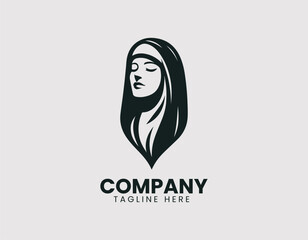 Serene Nun Illustration Vector Logo Design, Peaceful Religious Nun Figure Vector Logo, Devout Nun Silhouette Minimalist Vector Logo