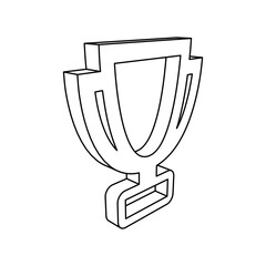 The outline of a large trophy symbol is made with black lines. 3D view of the object in perspective. Vector illustration on white background