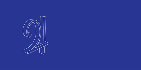 The outline of a large jupiter astrological symbol made of white lines on the left. 3D view of the object in perspective. Vector illustration on indigo background