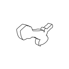 The outline of a large cordless angle grinder symbol is made with black lines. 3D view of the object in perspective. Vector illustration on white background