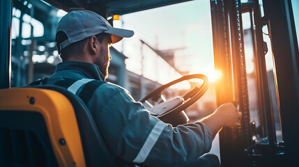 Worker Operating a Forklift in an Industrial Setting