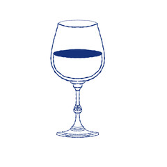 Vintage wine glass with ornate stem, blue outline drawing