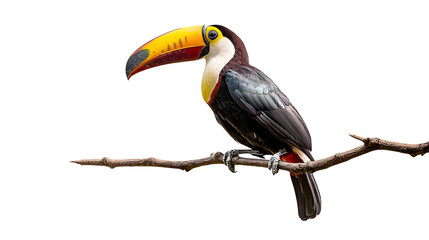 Fototapeta premium A tropical toucan perched on a branch, isolated on Transparent Background