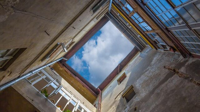  view fron a bottom of brick house time lapse scene