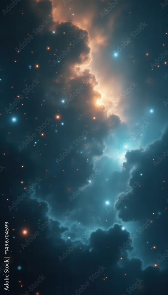 Fototapete cosmic radiance: a nebula of celestial clouds and sparkling stars in deep space