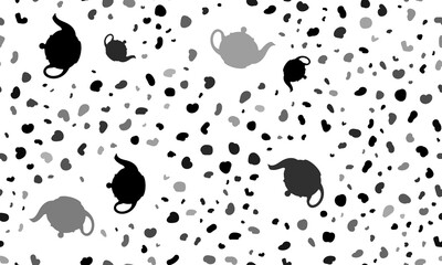 Abstract seamless pattern with teapot for tea symbols. Creative leopard backdrop. Illustration on transparent background