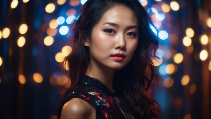 Chic and Radiant Asian Beauty Captured with Creative LED Lighting
