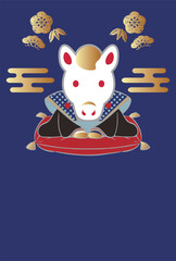 年賀2026　年賀状　2026　福助人形　午年　午　馬　和風　テンプレート　文字　デザイン　イラスト