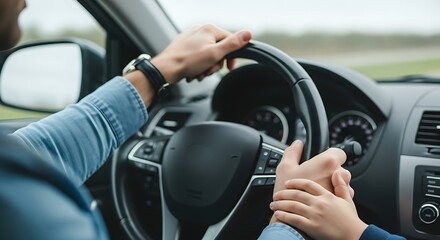 Couple Driving Holding Hands, Road Trip
