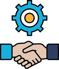 A blue and orange gear with a white background