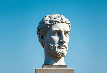 Obraz premium Serene stoic head sculpture, inspirational background, history, statue