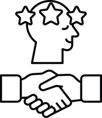 A man and a woman shaking hands with a star on the head