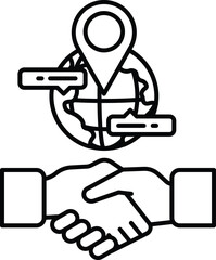 A handshake between two people with a globe in the background