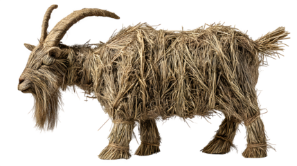 A traditional Scandinavian solstice goat made of straw, isolated on Transparent Background