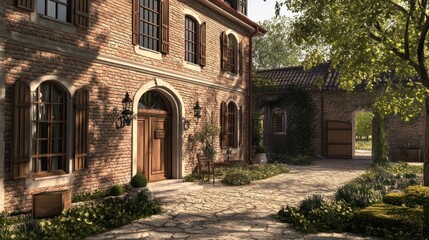 Charming, sun-drenched estate, featuring a brick facade and courtyard