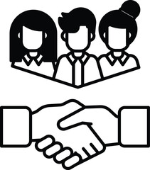 A hand shaking another hand with a group of people in the background