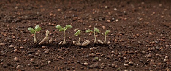 Bean seeds at various stages of germination in soil,  new life,  soil