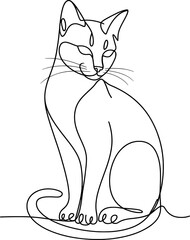 Elegant one line drawing of a sitting cat minimalist pet art