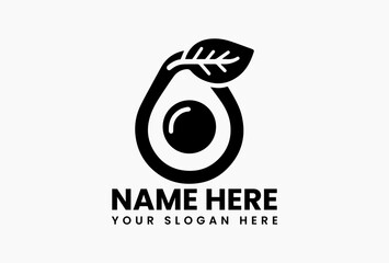 Obraz premium Clean line art avocado with attached leaf in monochrome vector format. Natural food symbol 