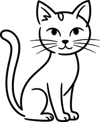 Cute cartoon cat sitting down simple line art illustration