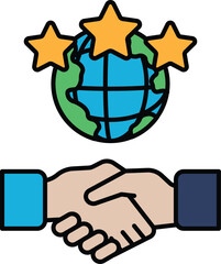 A hand shaking another hand with three stars in the background