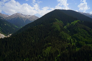 Aksai gorge. Mountainous area with different vegetation. The Tian Shan Mountains.