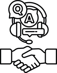 A hand shaking another hand with a headset on