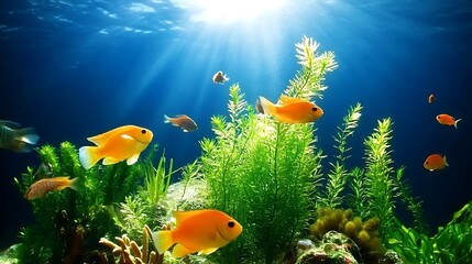 Obraz premium Underwater Fish with Sunlit Aquarium.