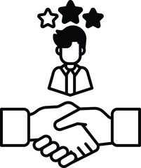 A man is shaking hands with another man, and the man is wearing a tie