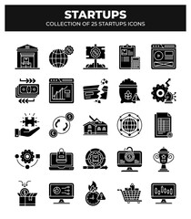 Collection of 25 Startup Icons: Business. Finance. and Marketing Glyphs