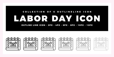 Labor Day Icon Set Collection of 6 Outline Icons