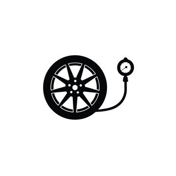 Car wheel monometer pressure silhouette on white background