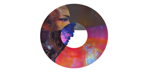 Textured vinyl disc showing face profile abstract, cut out transparent