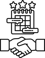 A handshake between two people is shown with a calendar in the background