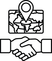 A handshake between two people with a map in the background