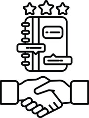 A book with a handshake symbol on it