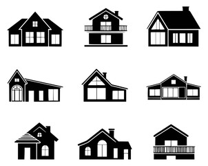 Black and white house icons set for design purposes