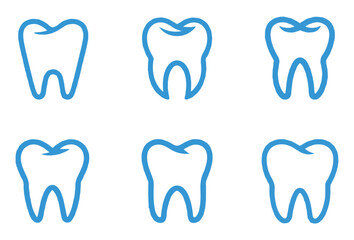 Blue outlined teeth silhouettes dental healthcare concepts