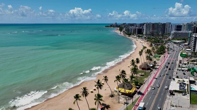 Pajucara Beach In Maceio Alagoas Brazil. Turquoise Ocean Waves Gently Crashing On Tropical Beach. Paradise Landscape Recreation Beautiful. Paradise Summertime. Maceio Alagoas.