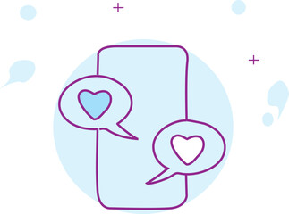 Smartphone  Notifications Flat Vector Icon. Dialogue and Communication Illustration. Light Flat Style. sky  Blue  and purple Monochrome Design. Editable Stroke. 