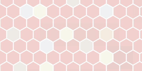 A view of a pink honeycomb pattern, with some shapes filled in with pastel colors, as a background.